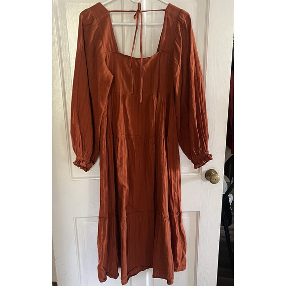 Umgee Women Milk Maid Smocked Tiered Orange Dress L Balloon Sleeve Cottage Fall - Picture 2 of 13